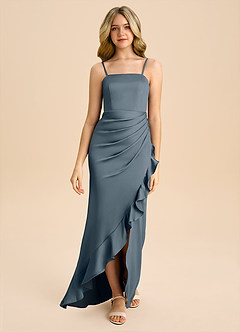 Azazie Buzzy Junior Twilight Sheath Pleated Stretch Satin Dress image4