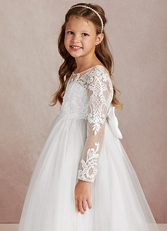 Azazie Elodie Flower Girl Dresses Ivory White Ball-Gown Lace Dress image6