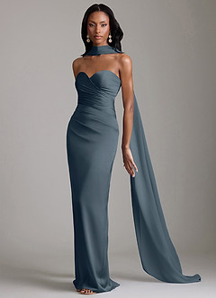 Azazie Sonora Vestidos de damas de honor Vestido de Crepúsculo de Satén Elástico de Corte Recto con Sin tirantes image10