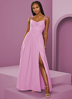 Barbie ♥ Azazie Bridesmaid Dresses Candy Pink A-Line Pleated Chiffon Dress image4