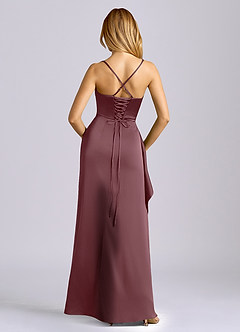 Azazie Sarai Bridesmaid Dresses Sangria Sheath Corset Stretch Satin Dress image5