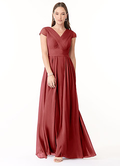 Azazie Organa Bridesmaid Dresses Rust A-Line Pleated Chiffon Dress image1