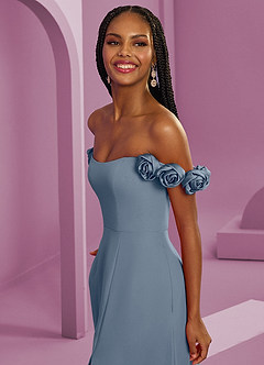 Barbie ♥ Azazie Robes de demoiselle d'honneur Robe Trapèze Convertible en Mousseline de soie Épaule décolletée Violet Crépusculaire image5