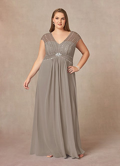 Azazie Star Mother of the Bride Dresses Taupe A-Line V-Neck sequins Chiffon Dress image6