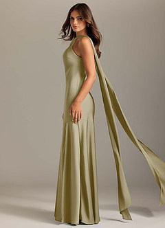 Azazie Kinsley Bridesmaid Dresses Moss Green Mermaid Side Slit Stretch Satin Dress image4