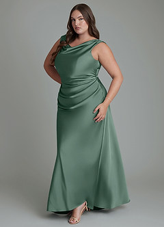 Azazie Kieryn Bridesmaid Dresses Eucalyptus Mermaid Pleated Stretch Satin Dress image11