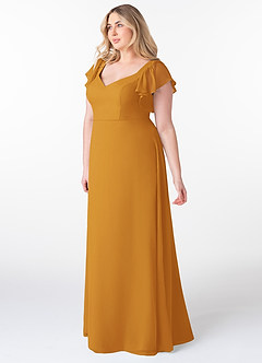 Azazie Syenna Brautjungfernkleider A-Linie Gestreift Chiffon Kleid Butterscotch image8