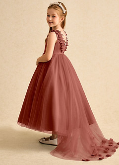 Azazie Lorita Robe Demoiselle D'honneur Fillette Robe Trapèze en Tulle Perlé Auburn image3