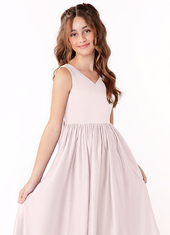 Azazie Hathaway Junior Blushing Pink A-Line Bow Matte Satin Dress image5