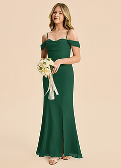 Azazie Nira Junior Vestido Verde Oscuro de Gasa de Corte Sirena con Drapeado image5