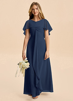 Azazie Selena Junior Dark Navy A-Line Ruched Chiffon Dress image4