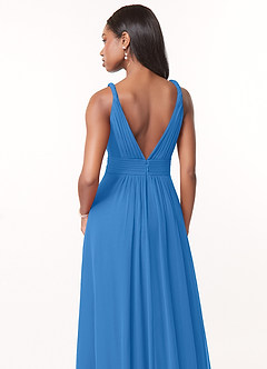 Azazie Maren Abiti da Damigella Abito A-Line in Chiffon Plissettato Blue Jay image5