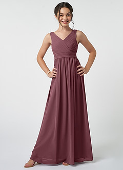 Azazie Kora Junior Sangria A-Line Pleated Chiffon Dress image1