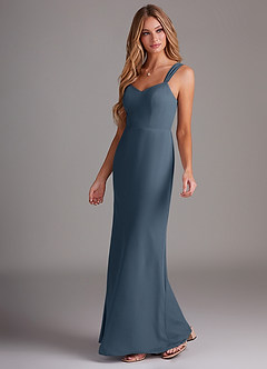Azazie Denice Brautjungfernkleider Etui Gefaltet Chiffon Kleid Neptunblau image3
