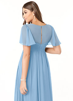 Azazie Verna Äitiys morsiusneito mekot A-linja V-kaula rypytetty Sifonki Lattian pituus Pukeutua image6