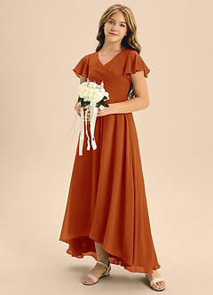 Azazie Induh Junior Paprika A-Line Pleated Chiffon Dress image2