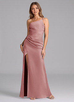 Azazie Eren Bridesmaid Dresses Dusty Rose Mermaid One Shoulder Stretch Satin Dress image1