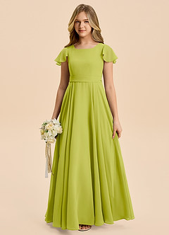 Azazie Cady Junior Abito A-Line in Chiffon Plissettato Citronella image1