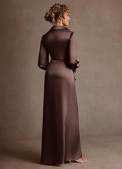 Azazie Jacinta 신부의 어머니 드레스 쉬스 주름진 스트레치 새틴 플로어 길이 드레스 image5