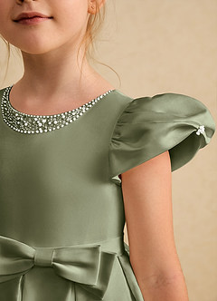 Azazie Pearl Blumenmädchenkleider Ballkleid Plissee Matte Satin Kleid Pistazie image6