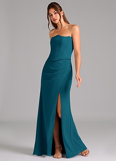Azazie Jenine Brautjungfernkleider Meerjungfrau-Linie Schulterfrei Chiffon Kleid Tintenblau image4