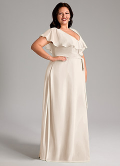 Azazie Lainey Bridesmaid Dresses White Alabaster A-Line with Pockets Chiffon Dress image12