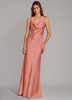 Azazie Cheryl Bridesmaid Dresses Coral Mermaid Stretch Satin Dress image4