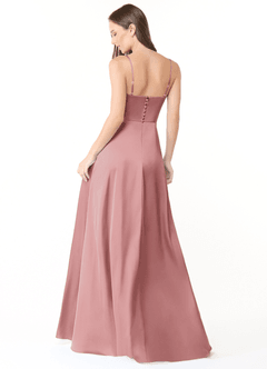 Azazie Halsey Bridesmaid Dresses Dusty Rose Sheath Side Slit Stretch Satin Dress image2