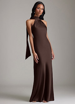 Azazie Cassiana Jurken voor bruidsmeisjes Jurk van Stretch Satijn met Zeemeermin Geplooid Ganache image6