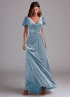 Azazie Soren Bridesmaid Dresses Dusty Blue A-Line Velvet Dress image4