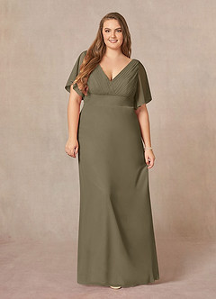 Azazie Alessa Mother of the Bride Dresses Willow Green A-Line V-Neck Pleated Chiffon Dress image7