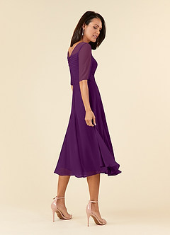 Azazie Naomi Mother of the Bride Dresses Grape A-Line Boatneck Pleated Chiffon Dress image4