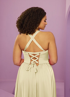 Barbie ♥ Azazie Vestidos de damas de honor Vestido de Sorbete De Limón de Satén Elástico de Corte en A con Con bolsillos image2