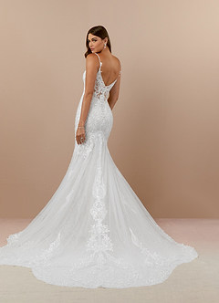 Azazie Camlynn Wedding Dresses Diamond White Mermaid V-Neck Sequins Tulle Dress image2