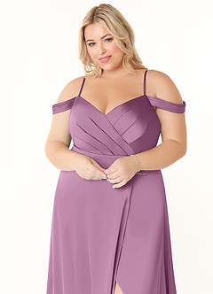 Azazie Ocean Brudtärnklänningar Klänning av A-Line i Stretch Satin V-ringad plisserad Blåregn image10