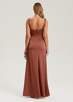Azazie Frostine Bridesmaid Dresses Clay A-Line Bow Stretch Satin Dress image2