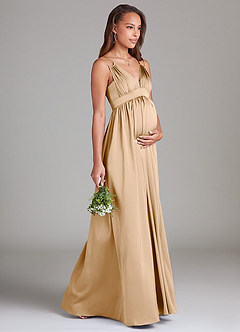 Azazie Emree Maternity Bridesmaid Dresses A-Line Stretch Satin Floor-Length Dress with Pockets image4