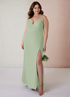Azazie Becca Abiti da Damigella Abito Tubino in Chiffon con Scollo a V Verde Salvia image7