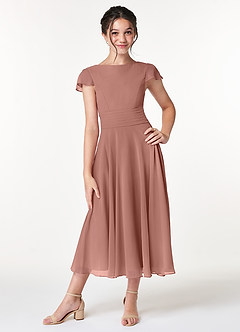 Azazie Payton Junior Jurk van Chiffon met A-Lijn Boog Ceder Roos image1