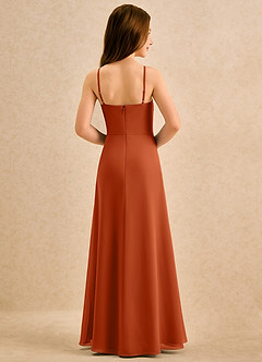 Azazie lolly Girls Formal Robe Demoiselle D'honneur Fillette Robe Trapèze en Mousseline de soie Plissée Orange Brûlée image2