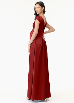 Azazie Allessia Maternity Bridesmaid Dresses A-Line Pleated Stretch Satin Floor-Length Dress image4