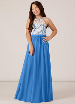 Azazie Fahari Junior Blue Jay A-Line Lace Chiffon Dress image2