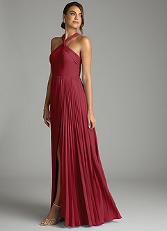 Azazie Afra Abiti da Damigella Abito A-Line in Chiffon Plissettato Melograno image4