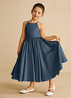 Azazie Sunray Flower Girl Dresses Neptune A-Line Spaghetti Strap Matte Satin Dress image3