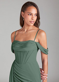 Azazie Amyra Bridesmaid Dresses Eucalyptus Sheath Off the Shoulder Chiffon Convertible Dress image6
