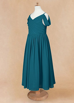 Azazie Chelle Flower Girl Dresses Ink Blue A-Line Pleated Chiffon Dress image8