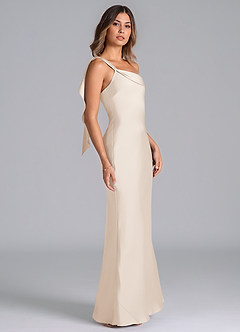 Azazie Driea Brudtärnklänningar Klä av Sjöjungfru i Stretch Satin Ena axeln Vit Alabaster image4