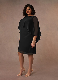 Azazie Mirra Mother of the Bride Dresses Black Sheath Scoop Pleated Chiffon Dress image8