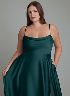 Azazie Elle Bridesmaid Dresses Pine A-Line Pleated Stretch Satin Dress image10