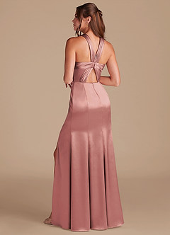 Azazie Rue Bridesmaid Dresses Dusty Rose Sheath Pleated Metallic Satin Dress image7